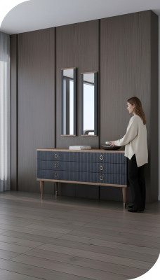 Comò design con cassetti in noce naturale - antracite opaco