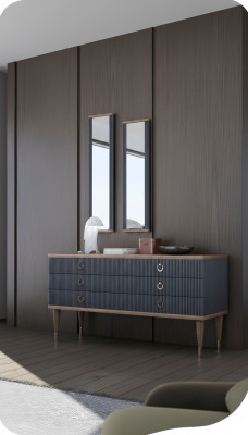 Comò design con cassetti in noce naturale - antracite opaco