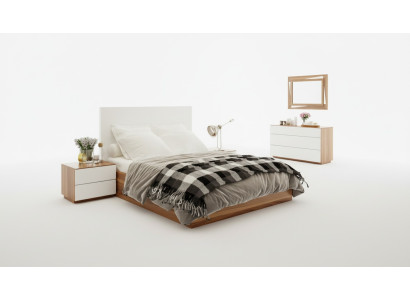 Set camera da letto bianco-marrone con mobili in legno di lusso, letto, comodini, comò