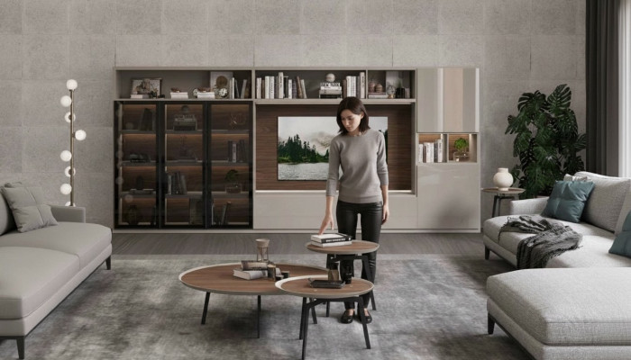 Set di tavolini da salotto Mobili da soggiorno di lusso Tavoli Marroni Design di lusso in legno