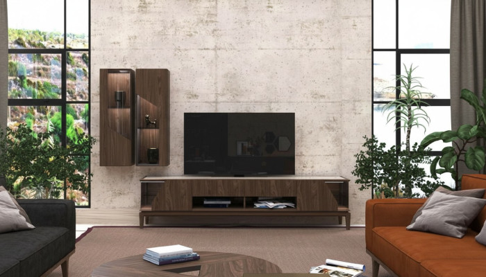 Mobili per soggiorno parete attrezzata mensole pensili credenza marrone lusso mobili in legno