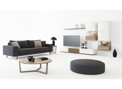 Lusso Noce naturale Moderno mobile TV bianco a parete con mensola a giorno.