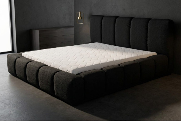 Letto Letto matrimoniale nero Camera da letto Mobili in legno Design Mobili imbottiti Tessuto