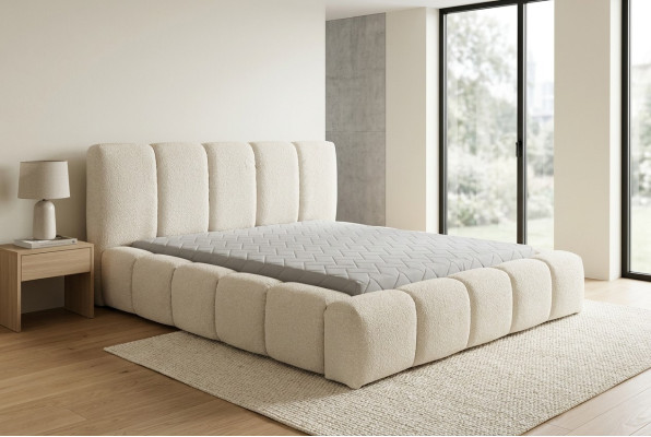 Letto Bianco Letto matrimoniale Camera da letto Mobili in legno Design Mobili imbottiti Tessuto