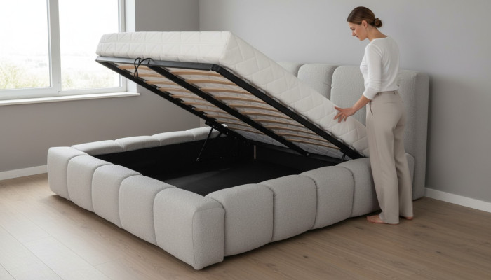 Letto grigio camera da letto matrimoniale design di lusso elegante rivestimento in tessuto nuovo