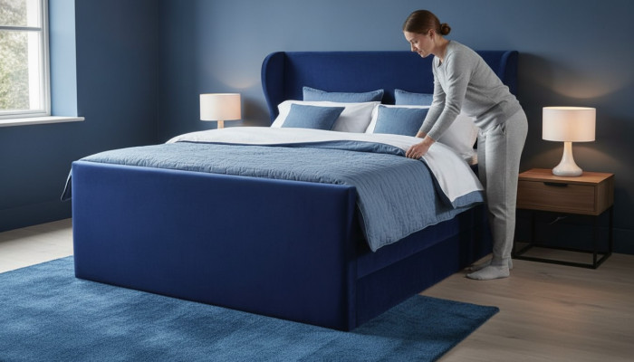 Letto Letto matrimoniale Camera da letto Velluto Imbottitura Letti Design Mobili Imbottiti