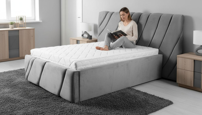 Letto grigio in velluto Letti Letto matrimoniale 140x200 Design Hotel Arredamento