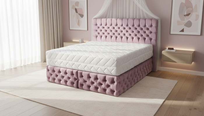 Chesterfield rosa camera da letto matrimoniale in legno design elegante imbottitura in stoffa