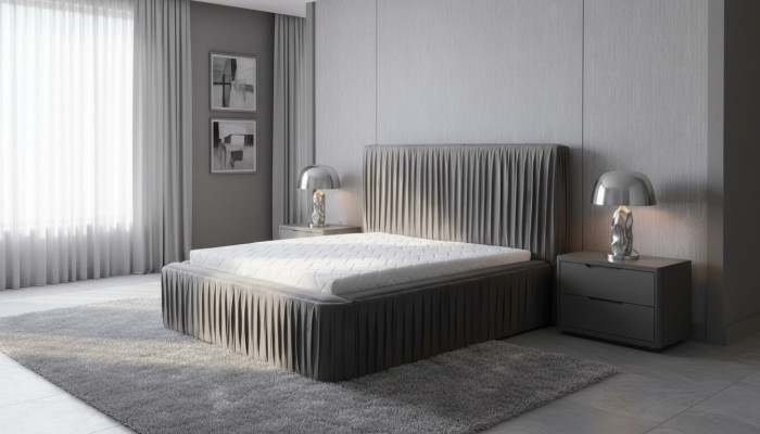 Camera da letto matrimoniale grigia in legno design elegante Tessuto classico Nuovi mobili