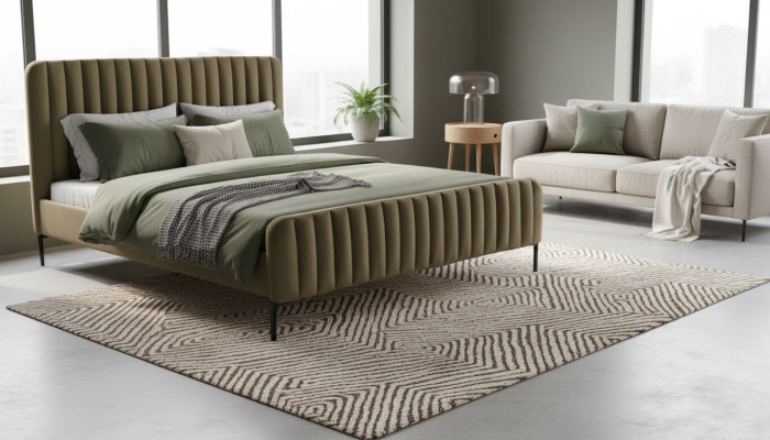 Camera da letto matrimoniale verde Mobili in legno Design elegante Tessuto Mobili classici