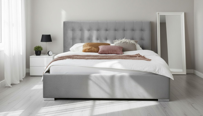 Mobili in legno design camera da letto grigia doppia elegante tessuto mobili classici