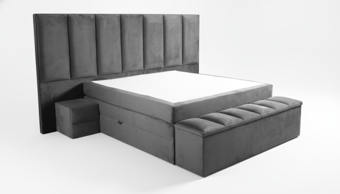 Letto matrimoniale grigio + 2 comodini design classico camera da letto elegante.