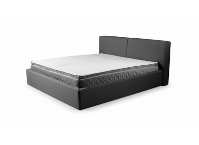 Letto matrimoniale grigio imbottito con vano contenitore design elegante tessuto letto.