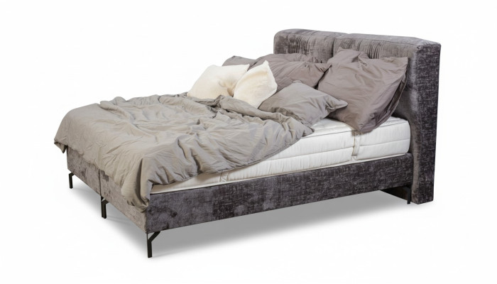 Letto matrimoniale grigio, mobili moderni per la camera da letto, letti in tessuto di design nuovi.