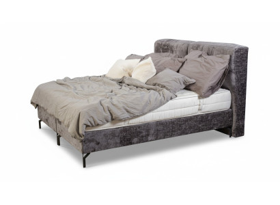 Letto matrimoniale grigio, mobili moderni per la camera da letto, letti in tessuto di design nuovi.