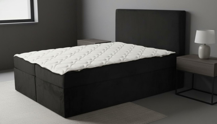 Letto matrimoniale nero Design classico per camera da letto Tessuto elegante nuovo