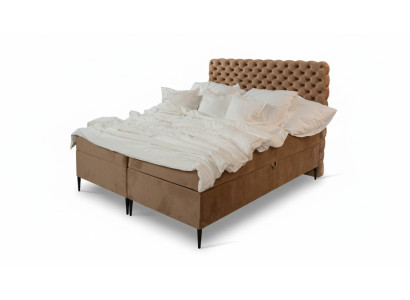 Letto matrimoniale Chesterfield marrone di lusso Boxspring in stile 	Camera da letto.