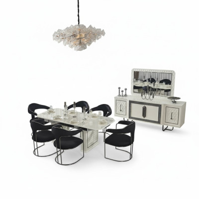 Set da pranzo moderno Tavolo da pranzo bianco 6 sedie armadio bianco specchio nuovo