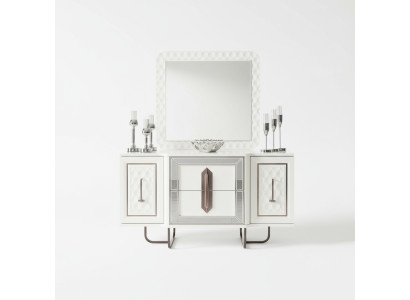 Mobile Bianco Comò Console Tavolo Specchio 2 Pezzi. Cassettiere Credenze