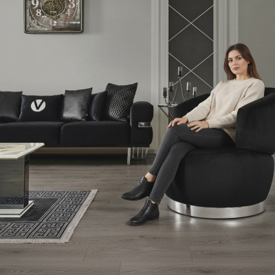 Poltrona nera monoposto in tessuto per la sala da pranzo, design di lusso, nuova poltrona moderna