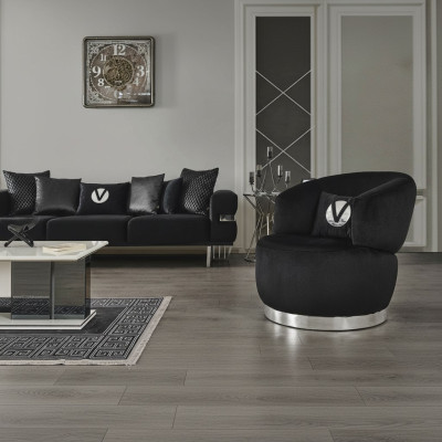 Poltrona nera monoposto in tessuto per la sala da pranzo, design di lusso, nuova poltrona moderna
