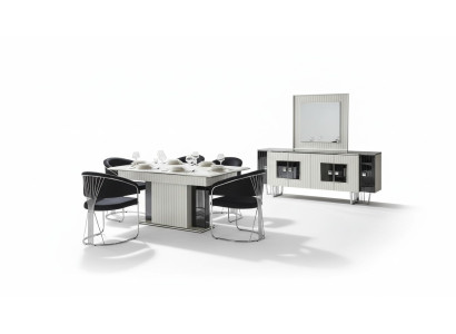 Set da pranzo di lusso: tavolo da pranzo con 6 sedie a schienale, credenza, specchio - 8 pezzi