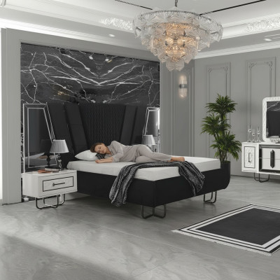 Camera da letto Letto con 2 comodini Letto matrimoniale Mobili Imbottiti Letti 3 pezzi Cassetto