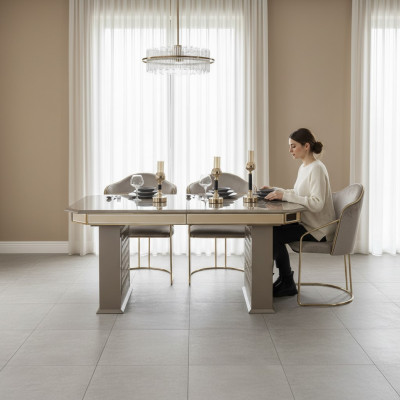 Tavolo da pranzo grigio Moderno sala da pranzo Bella cucina Legno Tavoli Design Di lusso Metallo Nuovo