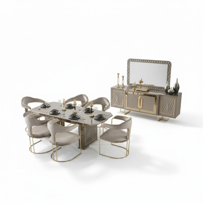 Set completo tavolo da pranzo 6 sedie Comò Set da pranzo da tavolo da pranzo in legno Tavoli 8 pezzi