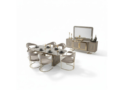 Set completo tavolo da pranzo 6 sedie Comò Set da pranzo da tavolo da pranzo in legno Tavoli 8 pezzi