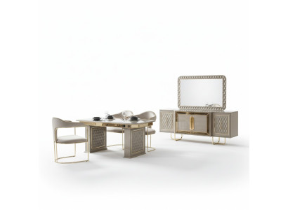 Set completo: tavolo da pranzo, 4 sedie, cassettiera, tavolo da pranzo, tavoli in legno 6 pezzi.