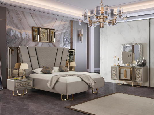 Set credenza con specchiera, cassettiere di lusso, credenza e armadio in legno nuovo.