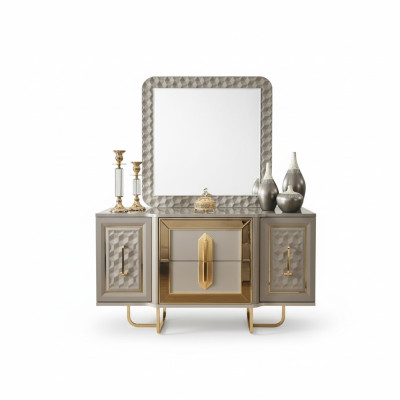 Set credenza con specchiera, cassettiere di lusso, credenza e armadio in legno nuovo.