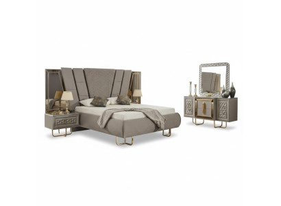 Villa Camera da letto Mobili Letto Letto matrimoniale 2x Comodini Comò Specchio 5pz