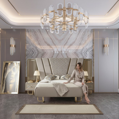 Camera da letto di lusso comodino letti letto 3 pezzi set completo design arredamento