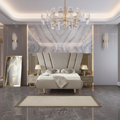 Camera da letto di lusso comodino letti letto 3 pezzi set completo design arredamento