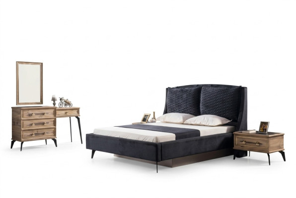Set da camera da letto moderno di lusso composto da 4 pezzi: letto, 2 comodini e cassettiera incluso.