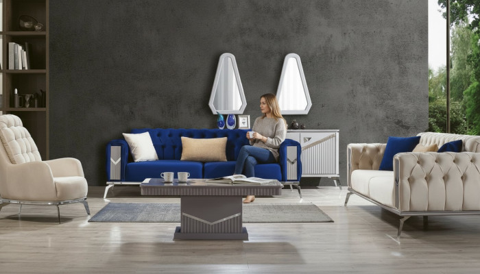 Sofà Set di divani Mobili imbottiti 3+3+1 Tavolino da salotto 4 pz. Set di arredi