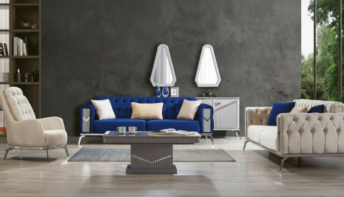 Sofà Set di divani Mobili imbottiti 3+3+1 Tavolino da salotto 4 pz. Set di arredi