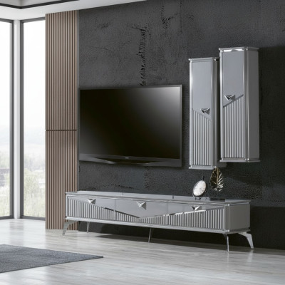 Mobile porta TV rtv, supporto TV, TV a parete, parete vivente, mobile basso Grigio Lucido.