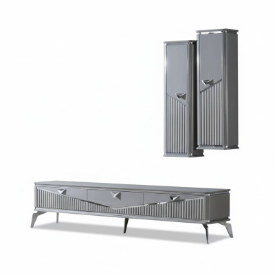 Mobile porta TV rtv, supporto TV, TV a parete, parete vivente, mobile basso Grigio Lucido.