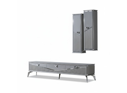 Mobile porta TV rtv, supporto TV, TV a parete, parete vivente, mobile basso Grigio Lucido.