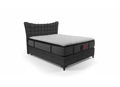 Letto Boxspring Letti Letto matrimoniale di lusso incl. Materasso con motivo a quadri Grigio.