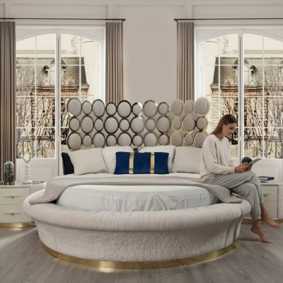 Set di lussuoso letto matrimoniale con 2 comodini, adatto per camere da letto di hotel o per coppie sposate, composto da 3 pezzi.
