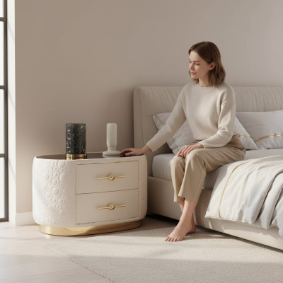 Comodino moderno in bianco con design, mobiletto da notte, comodino, mobile nuovo
