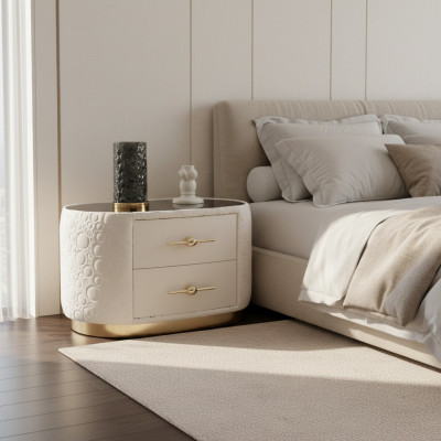 Comodino moderno in bianco con design, mobiletto da notte, comodino, mobile nuovo