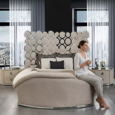 Letto di design in tessuto di lusso, letto matrimoniale per camera da letto 200x200cm.