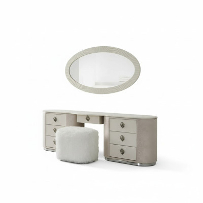 Set di tavoli da toeletta con specchio da parete, mobili da camera da letto design con sgabello, nuovo.