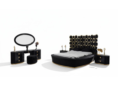 Set completo camera da letto Letto di lusso 2 comodini Tavolo da toeletta Specchio 5 pezzi