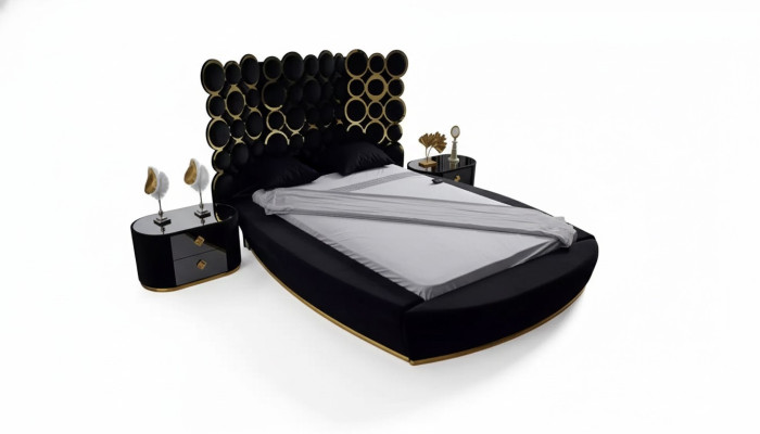 Letto matrimoniale di design in tessuto di lusso per la camera da letto, cornice del letto 200x200cm.